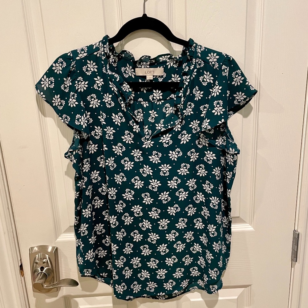 Green Floral Print LOFT Blouse